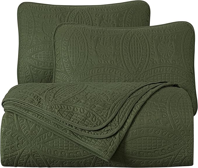 Chezmoi Collection Austin 3-Piece Oversized Bedspread Coverlet Set (King, Cypress Green) | Oversized, Lightweight, Fade Resistant