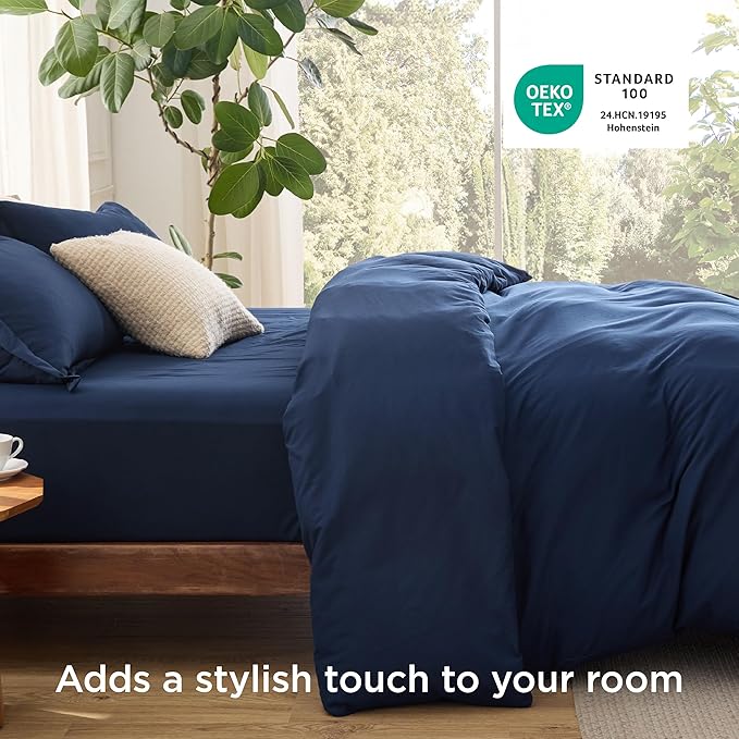 Bedsure Duvet Cover with Fitted Sheet King - Cooling Deep Pocket, Hotel Luxury Soft Double Brushed Bedding Set with Zipper Closure, 1 Duvet Cover, 1 Fitted Sheet, 2 Pillow Shams, NO Comforter, Blue