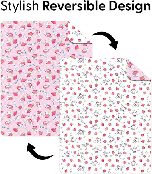Northwest Sanrio Cinnamoroll Reversible Quilted Throw, Kawaii Strawberry Polkadot Pattern, Comfy Throw for Anime Fans, Game Room, Chair or Couch, 60 x 80 Inches