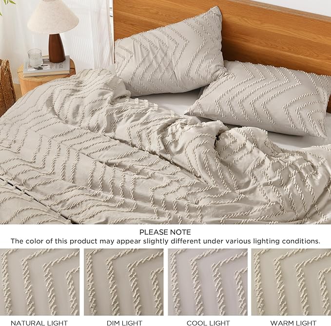 Litanika Tannish Grey King Comforter Set, 3 Pieces Lightweight Tufted Bedding Sets, Down Alternative Comforter Fluffy Bed Set Gift Choice