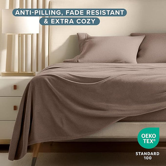 Bare Home Super Soft Fleece Sheet Set - Twin Extra Long Size - Extra Plush Polar Fleece, No-Pilling Bed Sheets - All Season Cozy Warmth (Twin XL, Taupe)