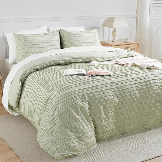 NEXHOME PRO Duvet Cover Full,3 Pieces Boho Tufted Duvet Cover Set, Soft and Lightweight 100% Washed Microfiber Comforter Cover Set for All Season(Sage Green,80 x 90)-No Comforter