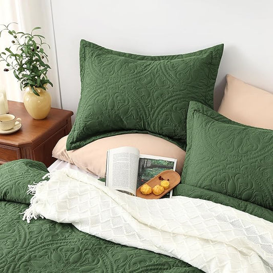 EXQ Home Quilt Set Full Queen Size Olive Green 3 Piece,Lightweight Soft Coverlet Mandala Flower Pattern Bedspread Set for All Season(1 Quilt,2 Pillow Shams)