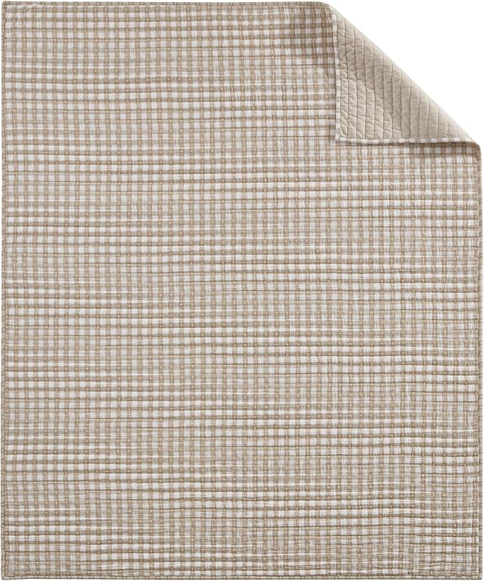 Levtex Home - Camden Gingham Stitch Taupe Quilted Throw (50x60in) - Textured Gingham - Lightweight Cotton Throw Blanket - Taupe and Cream - Reversible - Cotton