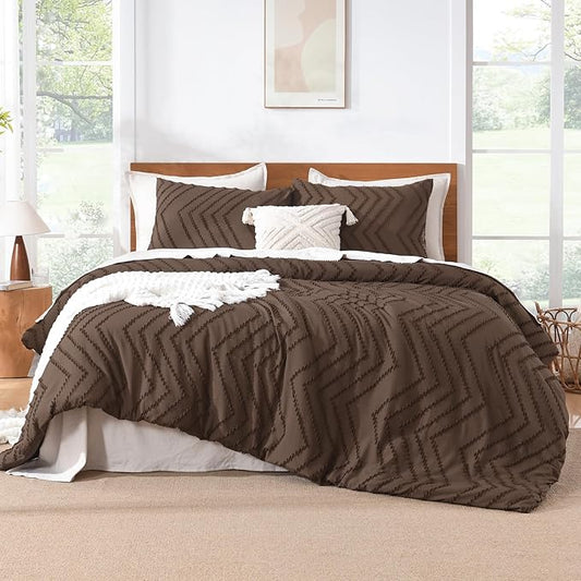 Litanika Oversized King Comforter Set Super King Size 120x120, 3 Pieces Brown Chevron Tufted Solid Bedding Comforter Sets, Fluffy Bed Set