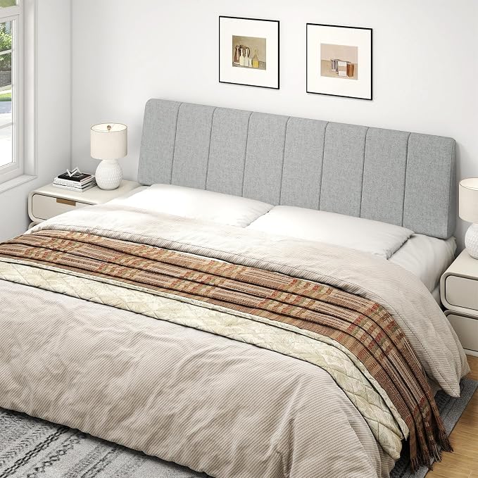 King Size Headboard Only-No Assembly Required, Light Gray | Easy to use no assembly required, Linen fabric and extra-thick foam for added comfort, Modern style headboard king size