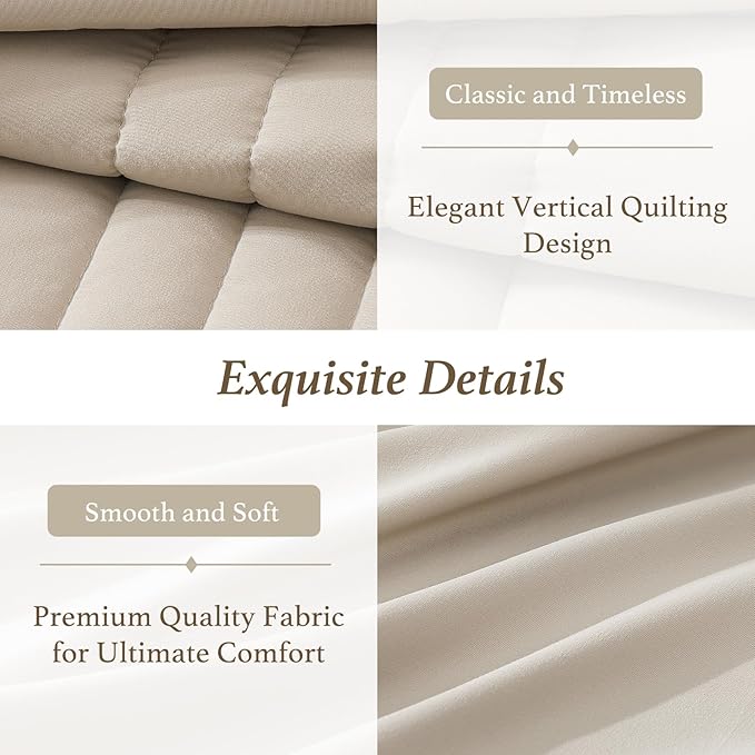 Monbix Super King Plus Size Comforter Set - 7 Pieces Apricot Beige Bed in a Bag Super King Plus Bedding Sets with Comforters, All Seasons Comforter Bed Set with Sheets,Pillowcases & Shams