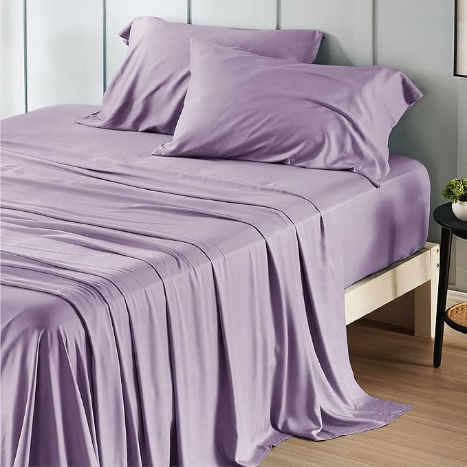 Bedsure Full Size Bed Sheets, Cooling Sheets, Rayon Derived from Bamboo, PureWoven, Breathable & Soft, Deep Pocket Up to 16 Inches, Hotel Luxury Silky Bedding for Hot Sleepers, Lilac