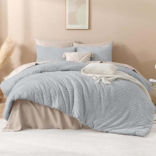 Andency Light Grey Oversized King Comforter 120''x120'', 3 Pieces Gray Super King Soft Boho Bedding Set & Collections, Farmhouse Tufted Fluffy Bed Set for All Seasons (1 Comforter, 2 Pillowcases)