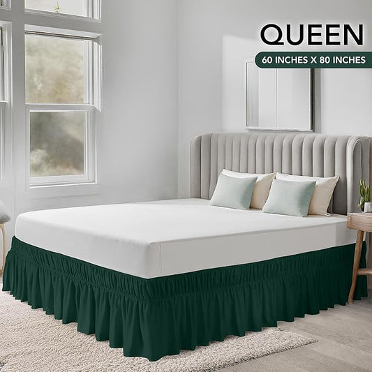 Utopia Bedding Queen Elastic Bed Ruffle - Easy Wrap Around Ruffle - Microfiber Bed Skirt with Adjustable Elastic Belt 16 Inch Tailored Drop - Hotel Quality Bedskirt, Fade Resistant (Queen, Emerald)