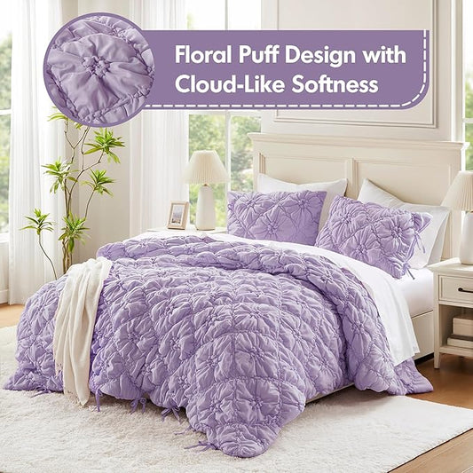 Intelligent Design Twin Comforter Set – Purple Lily Puffy Floral Shabby Chic Boho Bedding for Girls, Ultra-Soft, Lightweight & All-Season, Twin