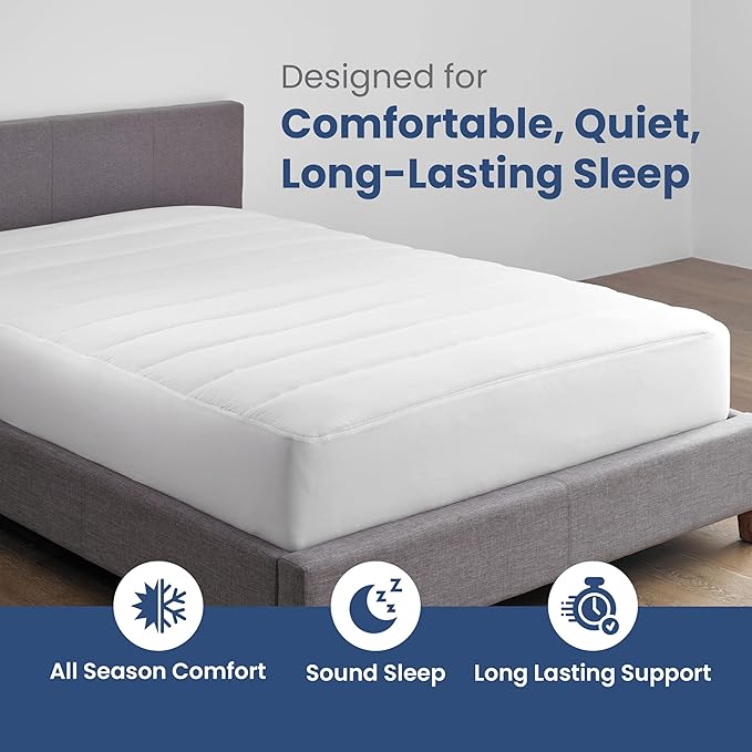 Martex Quilted Mattress Pad, Soft Breathable Polyester-Cotton Blend Fabric, Premium Polyester Fill Mattress Topper Pad, Deep Pocket Elastic Fit up to 18”, All-Season Comfort, Machine Washable, Full