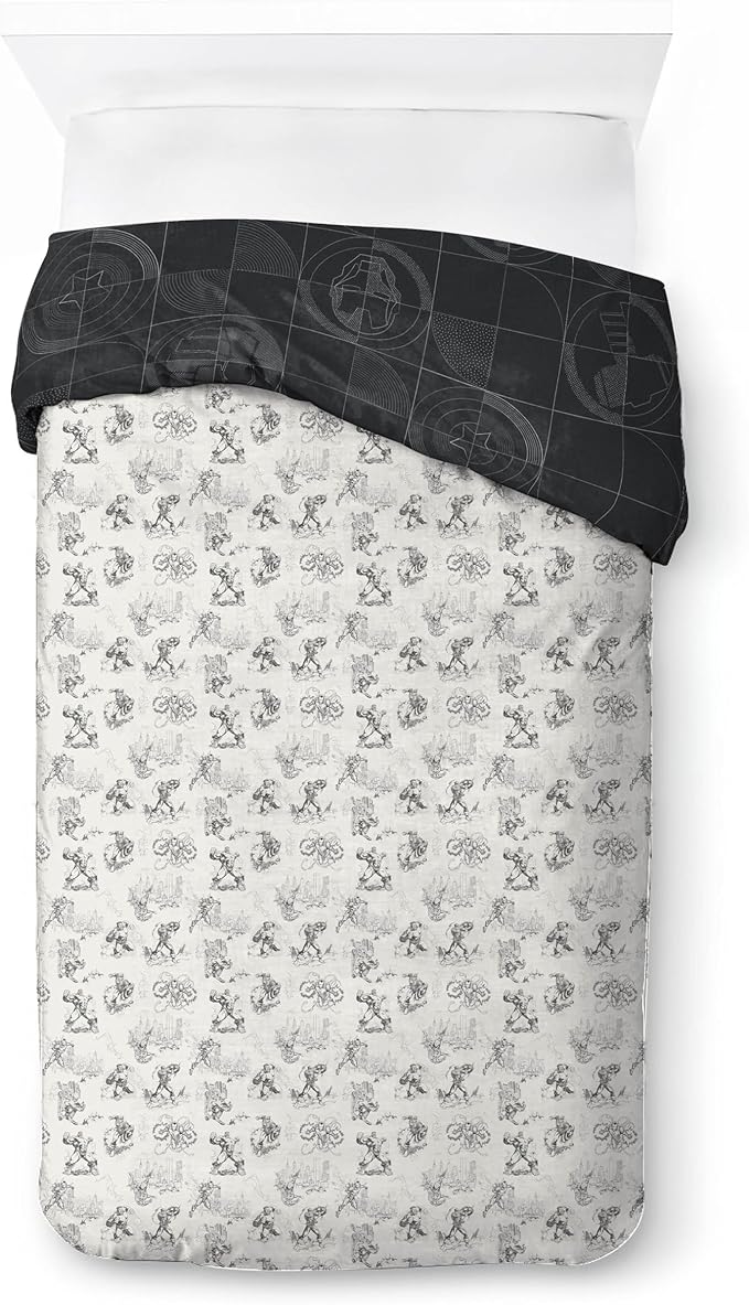 Jay Franco Kids Duvet Cover Set with Sham & Pillowcase – Ultra-Soft Bedding for Room Decor, Cover ONLY Comforter NOT Included, Black - Marvel Comics, 2 Piece Twin