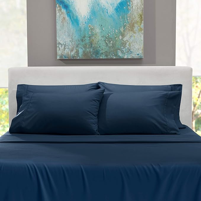 Hearth & Harbor Bed Linen Set - King Size, 6 Piece, Navy Blue, Microfiber, Extra Deep Pocket, 18-24 Inches Mattress Depth
