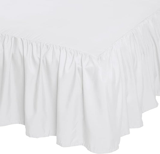 Amazon Basics Lightweight Ruffled Bed Skirt, Classic Style, Soft and Stylish 100% Microfiber with 16" Drop, Wrinkle Resistant, Machine Washable, Queen, Bright White, Solid