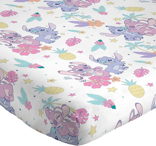 Jay Franco Kids Sheet Cartoon Set with Fitted, Flat Sheets & Pillow Cover - Ultra-Soft Bedding with Pillowcase for Room Decor, White - Lilo & Stitch 01, 3 Piece Twin