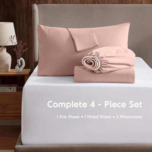 Nestl Full XL Sheet Set - Luxury 1800 Ultra-Soft Microfiber Full Extra Long Bed Sheets - Double Brushed - Deep Pockets - Easy Fit - 4 Piece Set - Bedding Sheets & Pillowcases (Full XL, Peach Beige)
