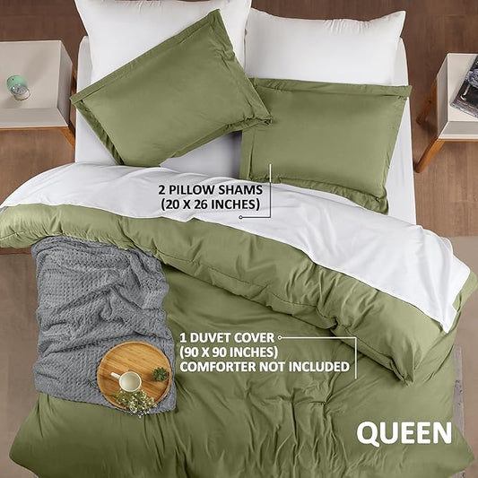 Utopia Bedding Duvet Cover Queen Size - 3 Piece with Zipper Closure - 1 Comforter Cover 90X90 Inches & 2 Pillow Shams 20X26 Inches (Olive) Comforter Not Included