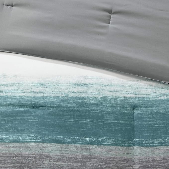 Madison Park Essentials Full Comforter Set, Bed in a Bag Full, Watercolor Print Coastal Comforter & Chambray Cotton Sheet Set, All Season Bedding Set, Saben, Aqua Full (78 in x 86 in) 9 Piece