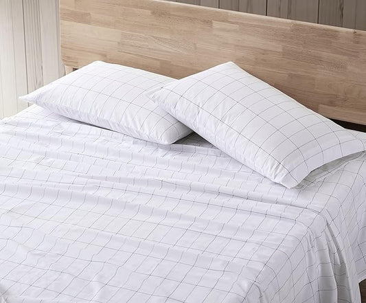 Eddie Bauer - Full Sheets, Cotton Percale Bedding Set, Crisp & Cool Home Decor, Dorm Room Essentials (Northern Plaid Grey, Full)