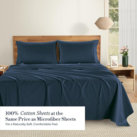 Casa Platino Twin Sheets Set – 100% Cotton Bed Sheets Twin, Breathable & Crisp Percale 4 Piece Set, 15" Deep Pocket for A Secure Fit, Ultra Soft & Cozy, Fit – Navy Blue