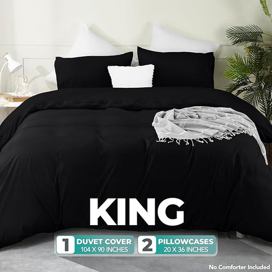 Utopia Bedding Duvet Cover Set with Pillowcases - 3 Pieces Bedding Duvet Cover with Zipper Closure - 1 Duvet Cover with 2 Pillowcases - Soft Brushed Microfiber(King, Black)