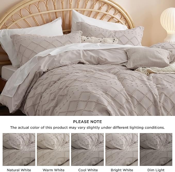 Bedsure Boho Duvet Cover King Size - Linen Breathable & Soft Boho Bedding, Machine Washable Comforter Cover for All Seasons, Includes 1 Duvet Cover 104"x90" with 2 Pillow Shams & Zipper Closure