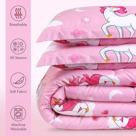 Utopia Bedding Unicorn Kids Comforter Set with 2 Pillow Shams, 3 Piece Soft Microfiber Twin Bed Comforter with Pillow Shams, Printed Kids Bedding for Boys and Girls, Lightweight, Breathable,Easy Care