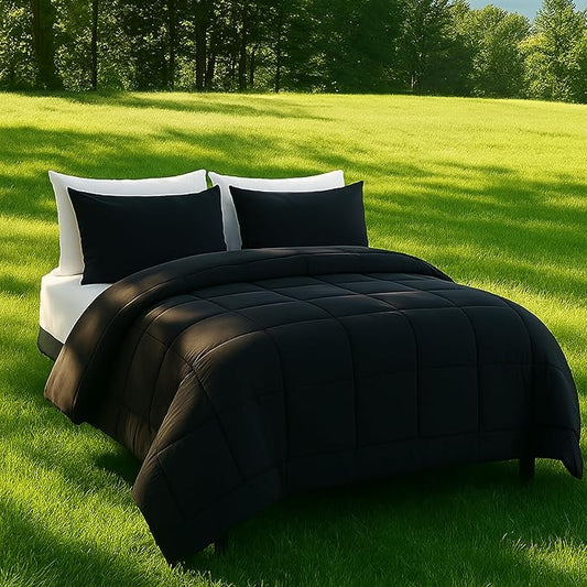 DOWNCOOL King Size Comforter Set -All Season Bedding Comforters Sets with 2 Pillow Cases -3 Pieces Bed Set Down Alternative King Bedding Set -Black King Comforter Set(102"x90")