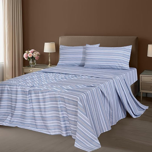 ZOYER 100% Cotton Sheets – Full Size Percale Bedding, Cooling & Breathable, Durable with a Crisp, Soft & Comfortable Feel, 16" Deep Pocket, 4-Piece Set, Nautica Herringbone