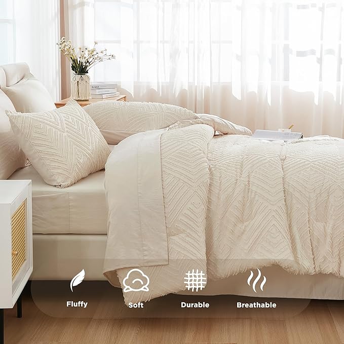Andency California King Comforter Set Beige - 7 Pieces Bed in a Bag Cal King Bedding Comforter Sets, Tufted Lightweight Fluffy Bed Set with Comforter, Sheets, Pillowcases & Shams