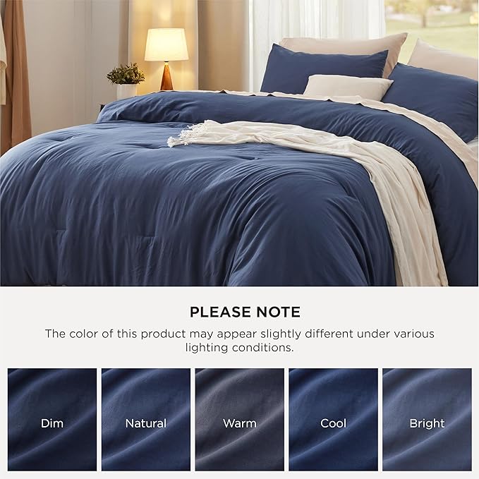 Bedsure Oversized Queen Comforter Set, Navy Soft Prewashed Bedding for All Seasons, 3 Pieces GentleSoft™ Bed Set, 1 Lightweight Comforter (98"x98") and 2 Pillowcases (20"x26")
