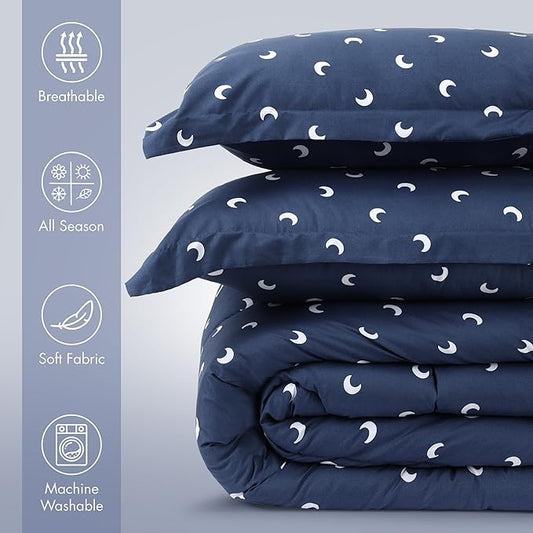 Utopia Bedding Moon Kids Comforter Set with 2 Pillow Shams, 3 Piece Soft Microfiber Twin Bed Comforter with Pillow Shams, Printed Kids Bedding for Boys and Girls, Lightweight, Breathable,Easy Care
