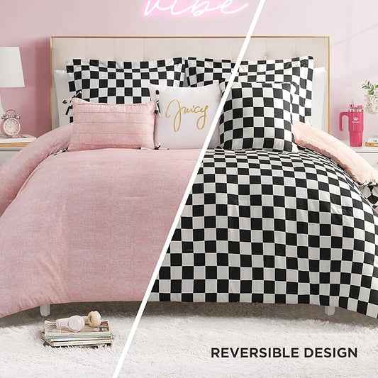 Juicy Couture Reversible Checkerboard Comforter Set 5-Piece Twin/Twin XL Set, Black/White