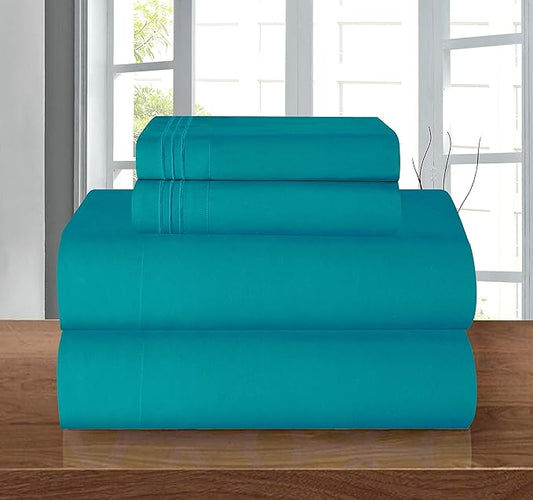 Elegant Comfort Luxury 1500 Premium Hotel Quality Microfiber 4-Piece Sheet Set - Wrinkle Resistant, All Around Elastic Fitted Sheet, Deep Pocket up to 16", Twin/Twin XL, Turquoise