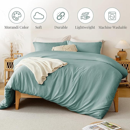 MILDLY Super Soft Duvet Cover - 100% Washed Microfiber Teal Blue Comforter Cover Set 3 Pieces with Zipper Closure & Corner Ties (No Comforter)
