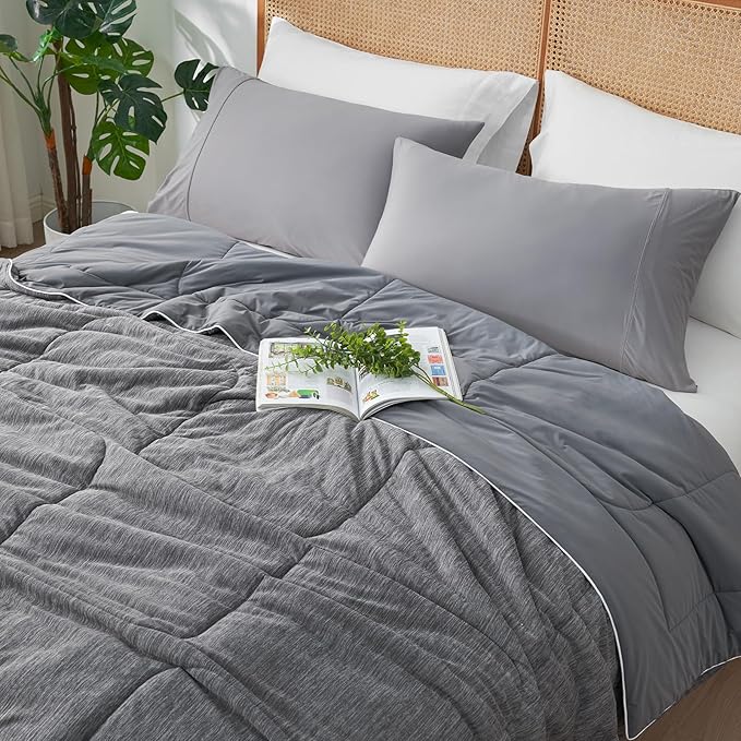 Amélie Home Cooling Comforter Full Size, Dual-Sided Lightweight Cooling Blanket for Hot Sleepers, Q-Max 0.43 Breathable Cooling Quilt for Night Sweats, 80"x 90", Heather Charcoal Grey