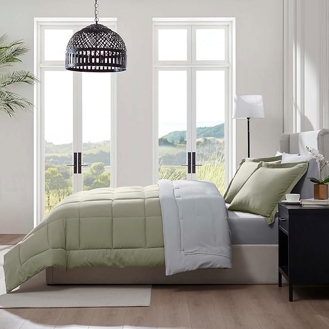 Nestl 7 Piece King Comforter Set – Light Sage Reversible Bed in a Bag – Complete King Size Bedding Set with Sheets, Pillowcases and Shams