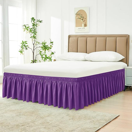 Biscaynebay Wrap Around Bed Skirts for Full & Full XL Beds 15" Drop, Eggplant Adjustable Elastic Dust Ruffles Easy Fit Wrinkle & Fade Resistant Silky Luxurious Fabric Machine Washable