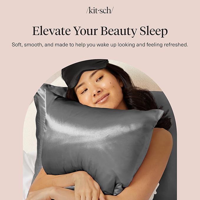 Kitsch Satin Pillowcase with Zipper for Hair & Skin - Softer Than Silk Pillow Cases, Smooth Cooling Satin Pillow Case, Wrinkle-Free, Machine Washable - King Size Satin Pillow Case (19x36) - Charcoal