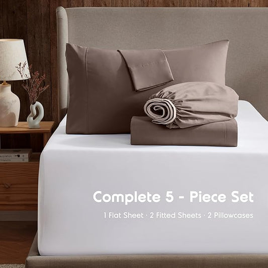 Nestl Split King Sheet Set - 1800 Ultra-Soft Microfiber Bed Sheets - Double Brushed - Deep Pockets - Easy Fit - 5 Piece Set - Bed Sheets & Pillowcases (Split King Size, Chocolate Brown)
