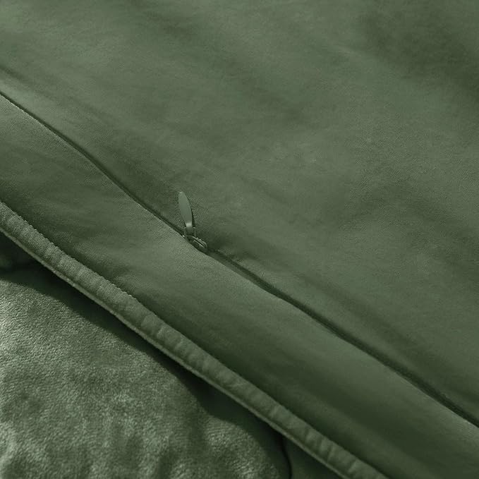KASENTEX Greek Velvet King Quilt Set, Ultra-Soft Luxe Sheen, 100% Cotton Backing, 150GSM Down-Alternative Fill, Expanded 108×98" Coverage for Fuller Side Drape (1 Quilt + 2 Pillow Shams), Loden Green