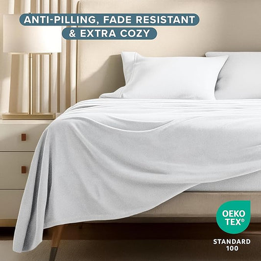 Bare Home Super Soft Fleece Sheet Set - Full Size - Extra Plush Polar Fleece, No-Pilling Bed Sheets - All Season Cozy Warmth (Full, White)