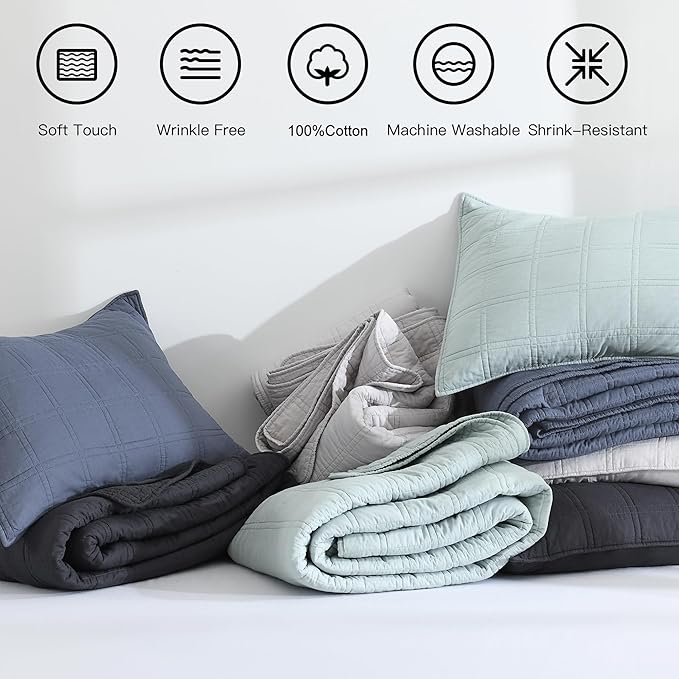 HORIMOTE HOME 100% Cotton Quilt Set King Size, Paleturquoise Pre-Washed Bedspreads Coverlet Set in Geometric Pattern, Cozy Lightweight Stitching Decorative Bedding Cover with 2 Shams for All Season