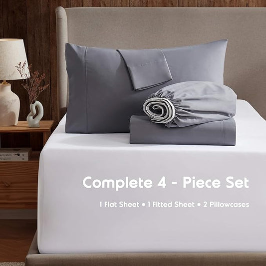 Nestl Short Queen Sheet Set - 1800 Ultra-Soft Microfiber - Double Brushed - Deep Pockets - Easy Fit - 4 Piece Set - Bed Sheets (Short Queen, Dark Grey)