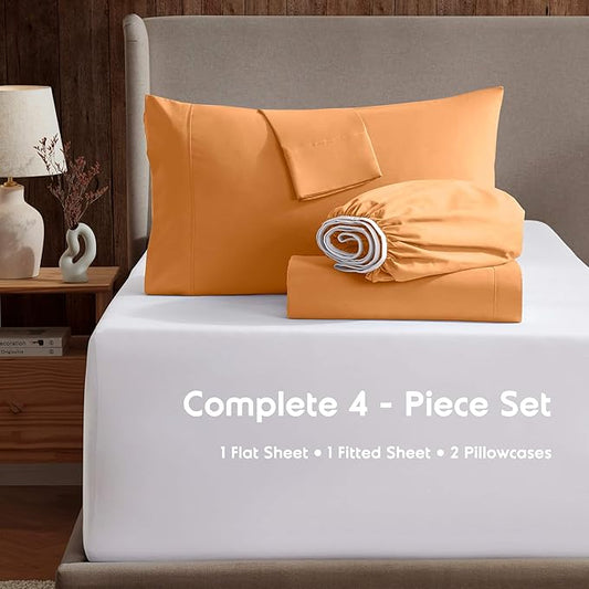 Nestl Queen Sheet Set - Luxury 1800 Ultra-Soft Microfiber Bed Sheets - Double Brushed - Deep Pockets - Easy Fit - 4 Piece Set - Bedding Sheets & Pillowcases (Queen, Light Orange)