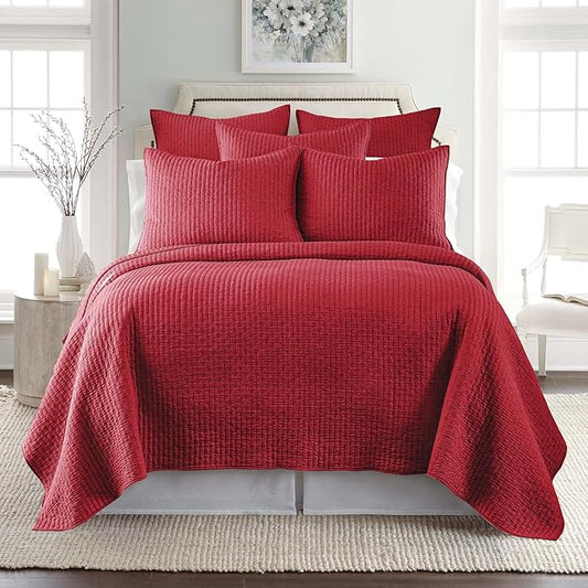 Levtex Home Cross Stitch Reversible Full/Queen Quilt Set (88x92in) with 2 Pillow Shams (26x20in) - Stitch Texture - Chile Red - Cotton Full/Queen Size Quilt Bedding Set - Lightweight, Soft, Pre-Washed