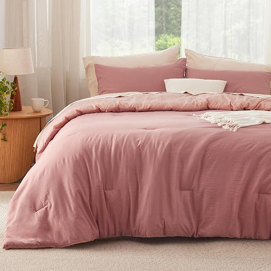 Bedsure Queen Comforter Set, Pink Clay Soft Prewashed Bedding for All Seasons, 3 Pieces GentleSoft™ Bed Set, 1 Lightweight Comforter (90"x90") and 2 Pillowcases (20"x26")