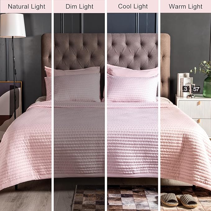 King Quilt Set – 104"x90" Soft Washed 3-Layer Lightweight Bedspread with Multi-Lock Quilting, Minimalist Nordic Bedding, All-Season Quilt for Spring, Summer & Fall (1 Quilt + 2 Pillow Shams), Pink