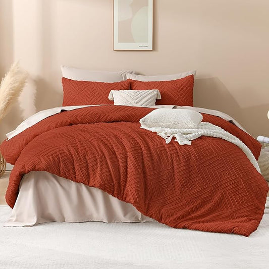 Andency Burnt Orange California King Comforter Set, 3 Pieces Terracotta Boho Tufted Cal King Bed Comforter, Oversized Soft Lightweight Down Alternative Bedding Set (104x96In, 2 Pillowcases)